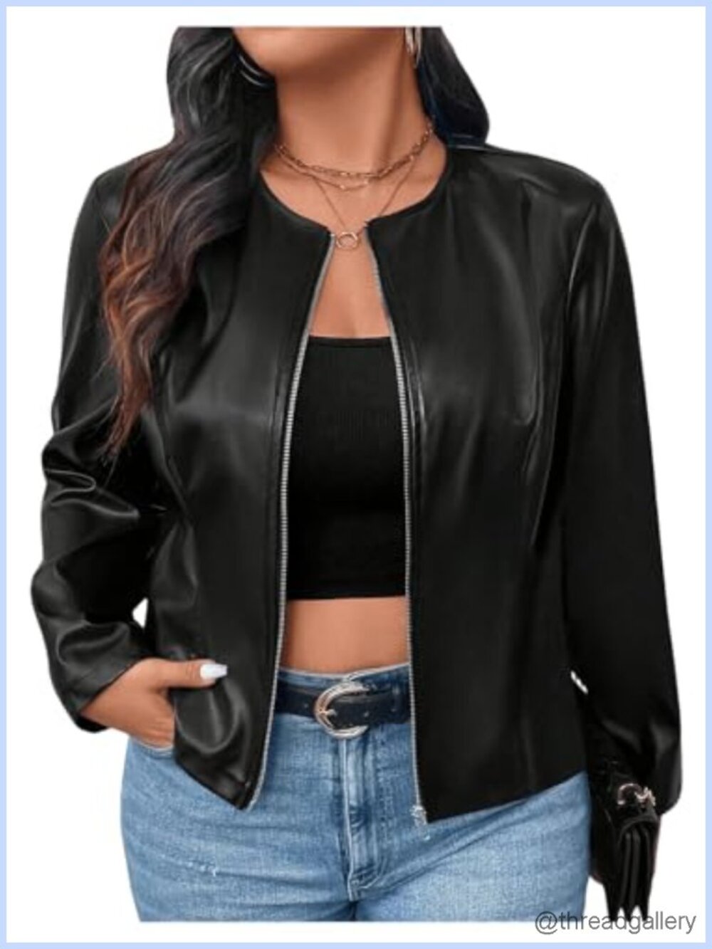 Women's Plus Size PU Leather Zip Up Bomber Jacket Outerwear